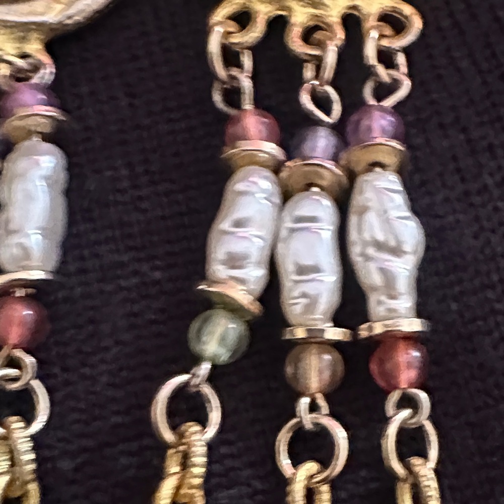 Vintage Elegant Gold and Multicolor Dangle Earrings - Picture 5 of 6
